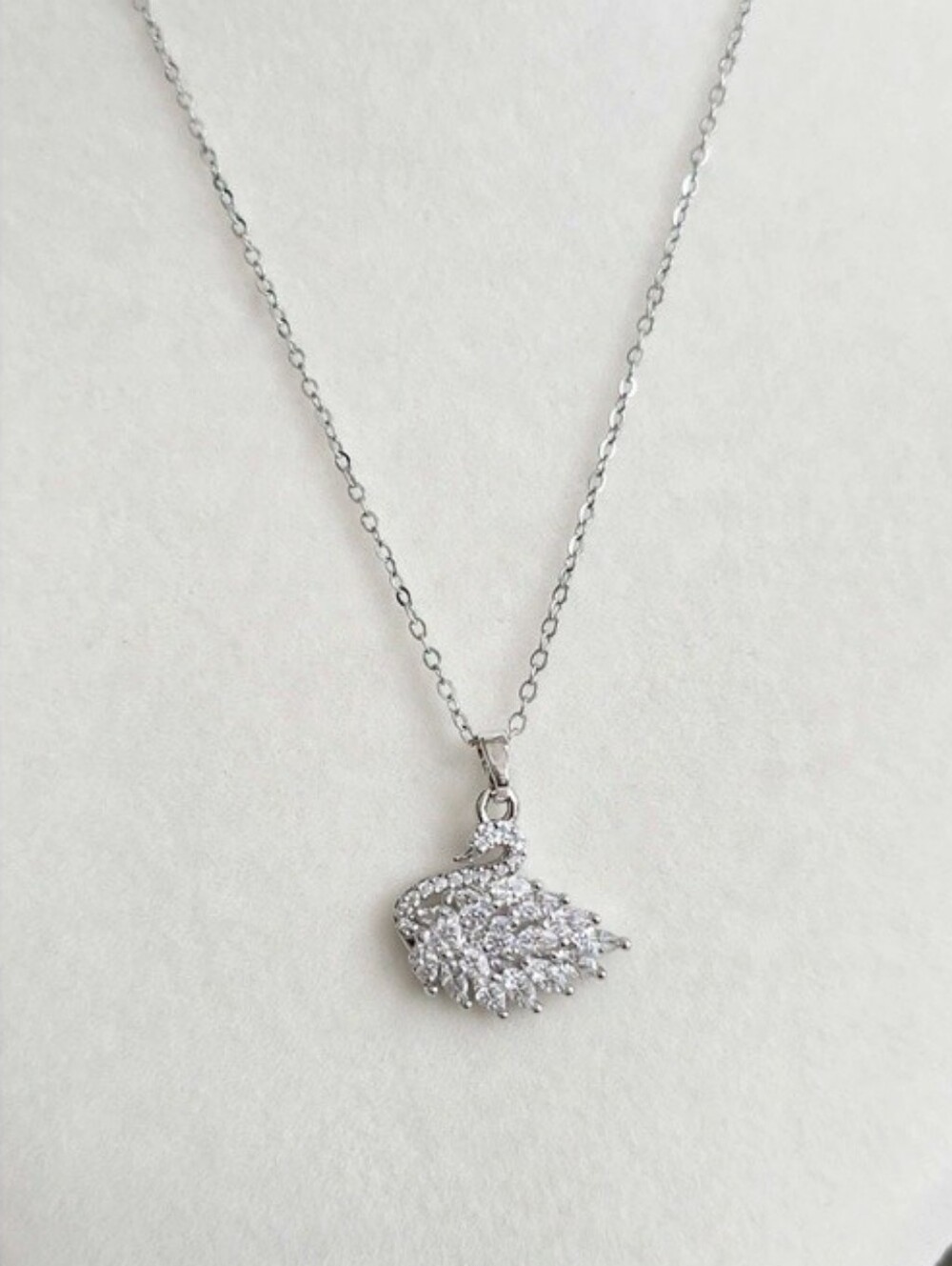 Silver Toned Crystal Swan Pendant Necklace Made With Swarovski Austrian Elements